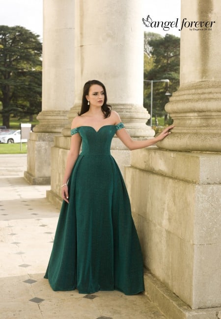 Angel Forever Green Metallic Ballgown with Overskirt